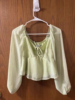Hollister Light Green Peplum Tie-Front Blouse